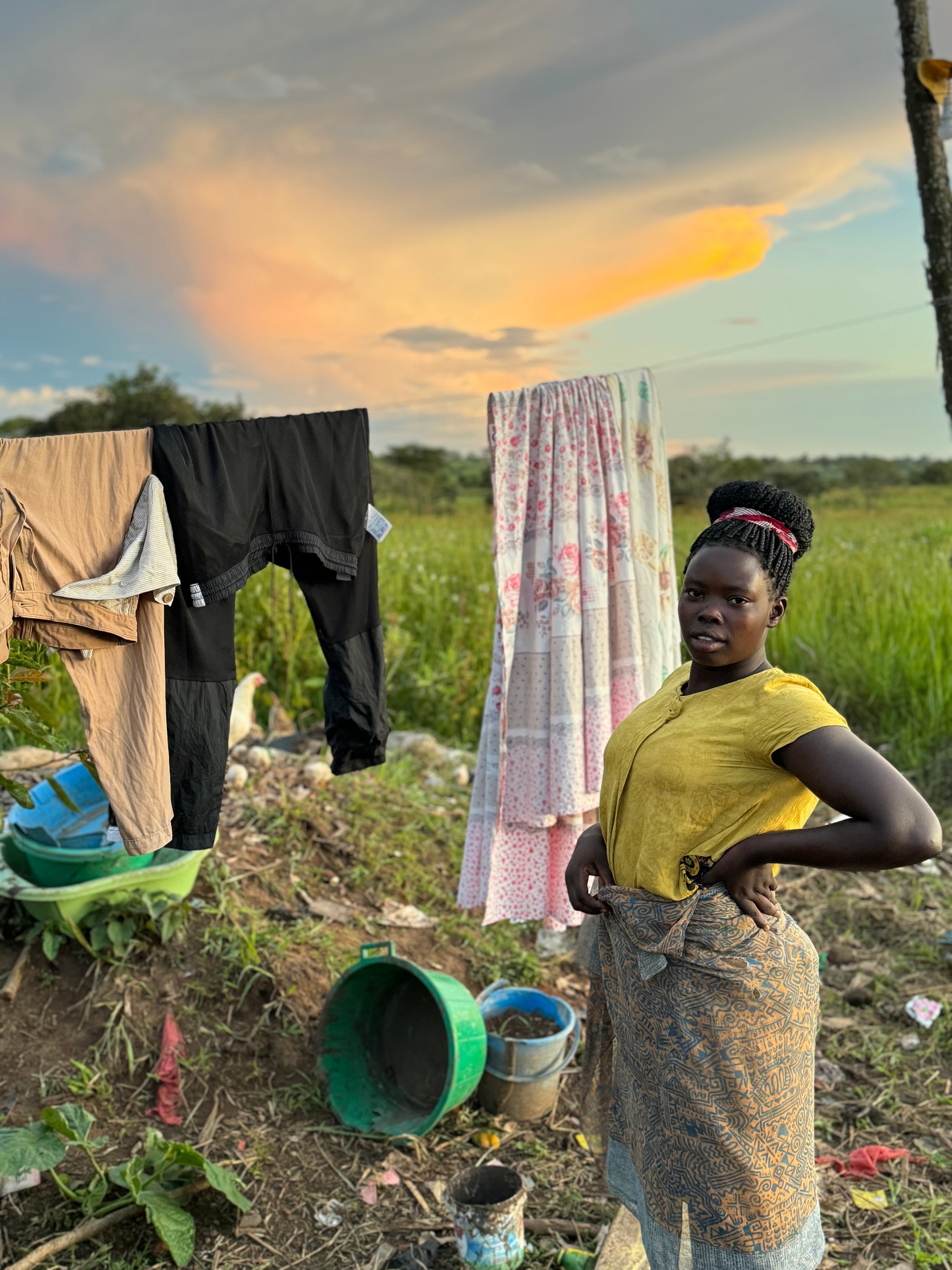 Woman with clothesline in Northern Uganda